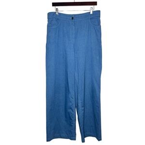 Akris Punto Chambray Denim High Rise Wide Leg Signature Dot Cooper Trouser Pants